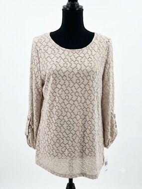 I.N. Studio Beige Textured Geometric Tunic Top